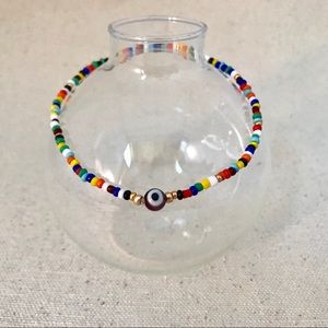 Anklet stretch beaded multi color; evil eye accent